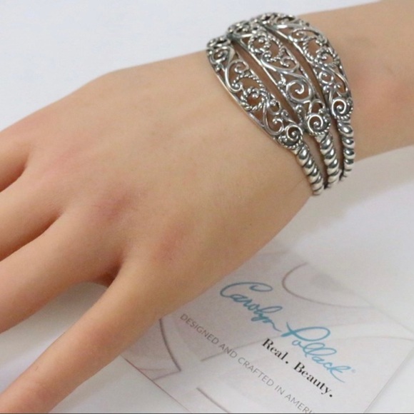NEW Carolyn Pollack Sterling Silver Thick Solid 3 band Cuff Bracelet in the box - Picture 4 of 4